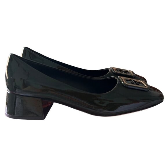 Tory Burch Georgia Pumps Olive Green Leather Block Heel Shoes Size 8 - Picture 4 of 8